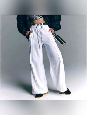 NWT Free People Movement Fineline Wide Leg Sweatpants Size Large White/Black
